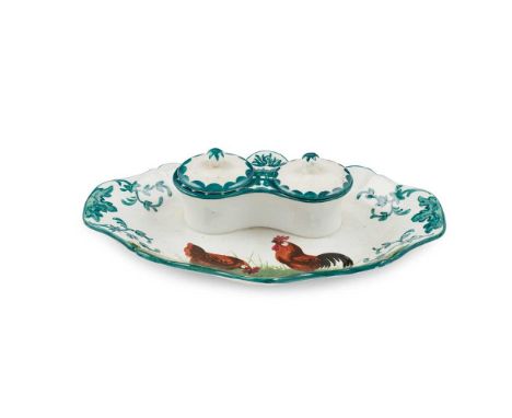 A WEMYSS WARE DOUBLE VICTORIA INKWELL 'BROWN COCKEREL AND HEN' PATTERN impressed WEMYSSDimensions:26cm wide