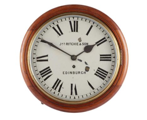 SCOTTISH MAHOGANY ROUND-DIAL WALL CLOCK LATE 19TH CENTURY the white enamelled dial with Roman numerals and signed 'J.A.S. Rit