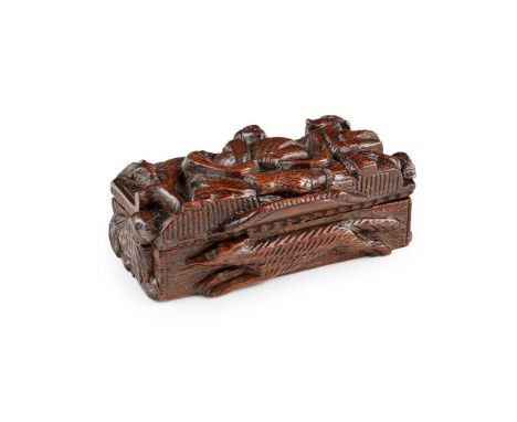 SCOTTISH VICTORIAN CARVED WOODEN 'BLIND MAN' SNUFF BOX 19TH CENTURY  carved in typical style in high relief, each side panel 