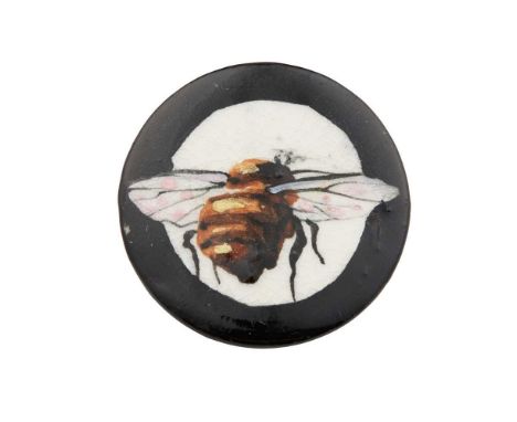 A WEMYSS WARE BUTTON CIRCA 1900 painted by  Karel Nekola with a bee within a black band, impressed WEMYSSDimensions:3.2cm dia