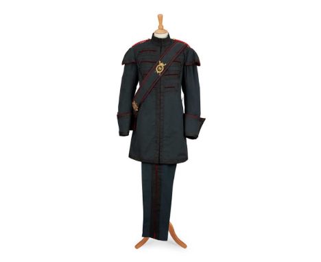 A VICTORIAN ROYAL COMPANY OF ARCHER'S UNIFORM  comprising a tailcoat, frock coat and sash, trousers, cloak, boots, contained 