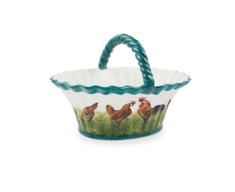 A WEMYSS WARE MEDIUM BASKET 'BROWN COCKERELS AND HENS' PATTERN, CIRCA 1900 impressed WEMYSS WARE / R.H &amp; S, printed T. Go
