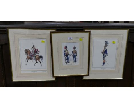 Three framed vintage pictures of soldiers including, the 8th Kings Royal Irish Hussars