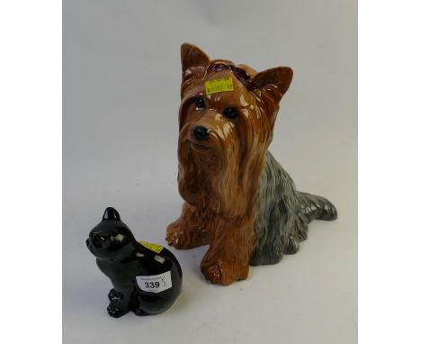 Beswick large model of Yorkshire Terrier model 2377 and Sylvac black cat model 1086