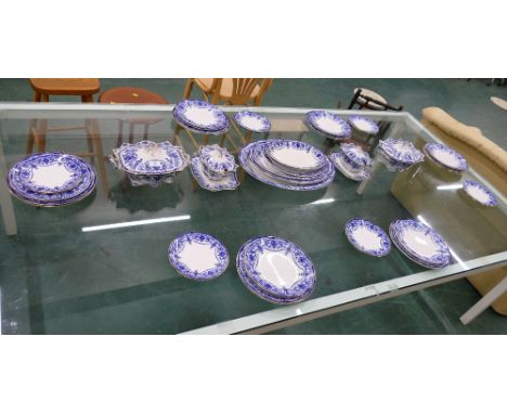 Victorian blue, white and gilt edged dinner service in the Byron pattern