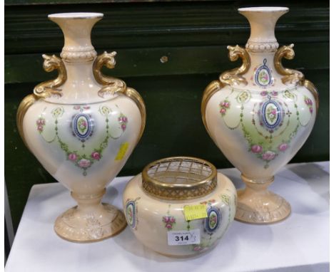Three Gibson &amp; Sons Windsor artware blush coloured vessels