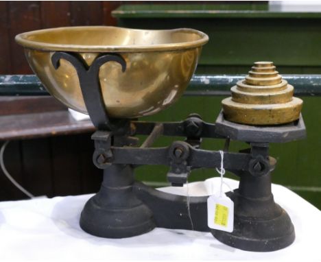 Antique set of weighing scales with brass weights