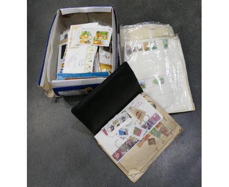 Box of stamp albums, stamps, first day covers and stamped envelopes