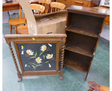 Firescreen and oak waterfall bookcase