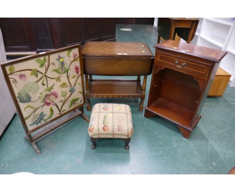 Reproduction bedside unit, firescreen, stool and twin drop flap table