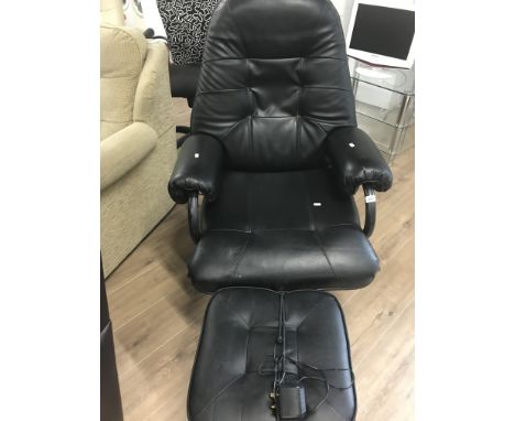 BLACK SWIVEL CHAIR AND POUFFE
