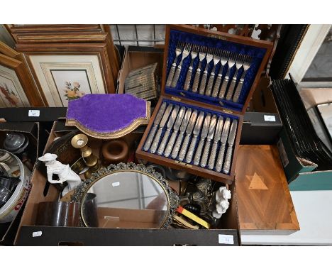 Various collectables including rosewood cylindrical pot, mechanical money-box, brass trinket mirror, Victorian copper jelly-m