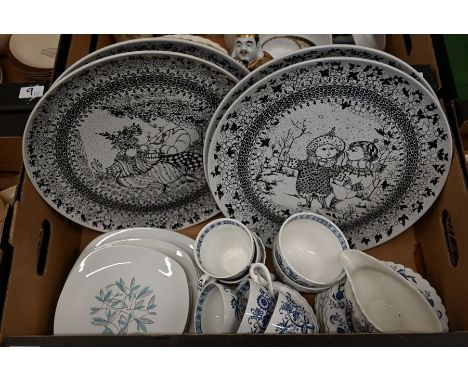 A set of four Rosenthal 'Four Seasons' chargers, designed by Bjorn Wiinblad, 35 cm to/w part set of Midwinter 'Fashion Shape'