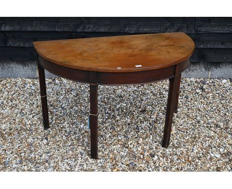 A 19th century mahogany demi line console table on chamfered supports, 122 cm wide x 68 cm deep x 72 cm high