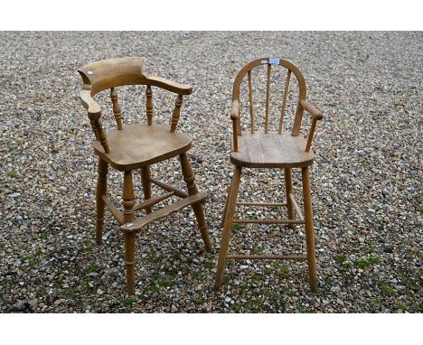 Two vintage beech spindle back children's high chairs (2)