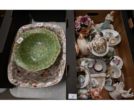 An Avon Ware majolica fruit comport and a Coronaware oblong 'Rosetta' basin, to/w a quantity of decorative ceramics including