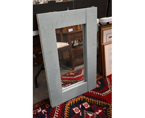 A rustic light blue painted hardwood wall mirror, 86 x 55 cm&nbsp;