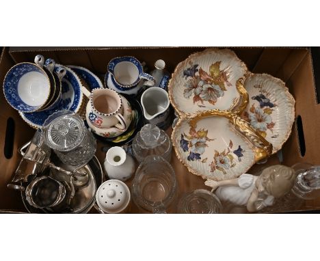 A 19th century hobnail-cut water jug and decanter and stopper to/w other glassware, Edwardian Copeland 'Spodes Tower' part te