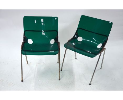A pair of 1960s vintage green perspex side chairs on tubular chromed frames (corroded) (2)