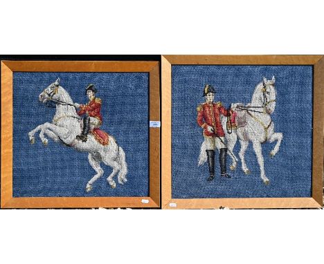 A companion pair of vintage hand stitched Spanish horse pictures, framed (2)
