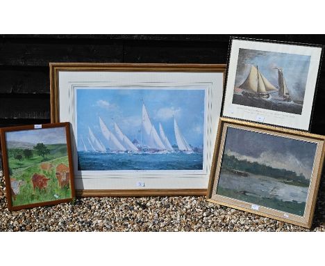 Mixed pictures including The Yarmouth One Design Fleet ltd ed print, Marion Tanner oil on board Thunder over Beaulieu River, 