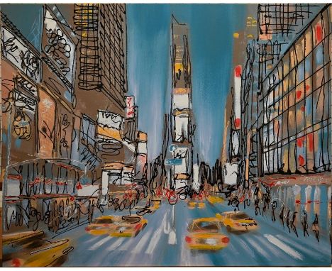 A modern textured abstract print of New York, unframed