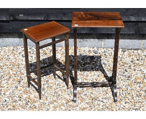 A Victorian rosewood rectangular occasional table on slender ring turned supports, 39 x 30 x 70 cm high to/w smaller Edwardia