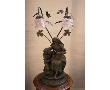 LAMP - a 2 shade lamp featuring 2 children watching small birds, with the word 'Confidence' written underneath the main scene