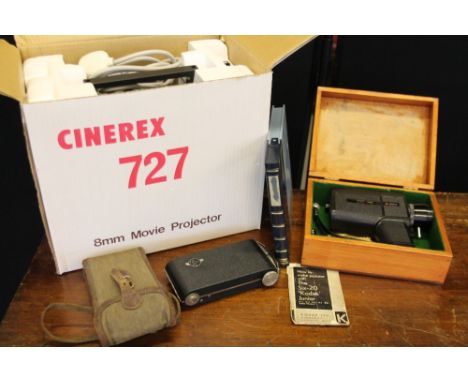 CAMERAS - a collection of cameras to include a cased Six-20 Kodak Junior, a Haline Super Eight in wood case, a Cinerex 727 8m