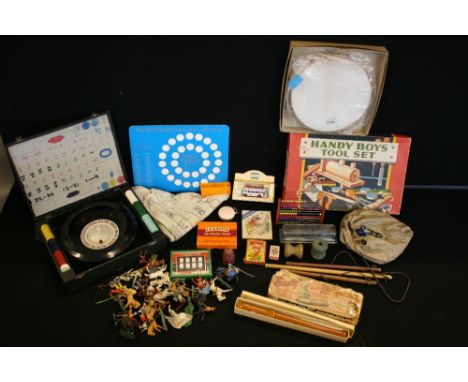 VINTAGE TOYS - a collection of vintage toys to include a Handyman's Kit, Sooty Xylophone, a recorder and a tamberine.