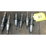 LOT OF (6) CAT40 TOOL HOLDERS W/ CUTTING ATTACHMENTS
