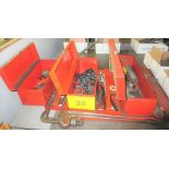 LOT OF (3) TOOLBOXES W/ TOOLS AND RIDGID 24" PIPE WRENCH