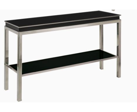 A Vintage Console Table by Willy Rizzo  each tier with a black glass top to each tier and with two concealed drawers to the f