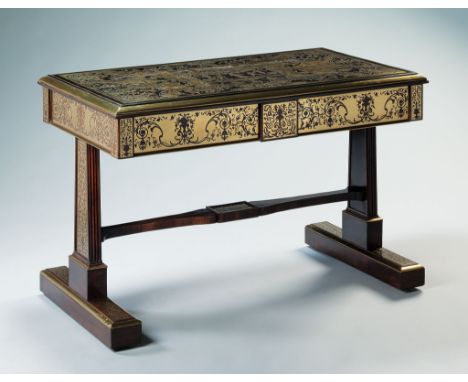 A 19th Century Premier Partie Boulle Writing Table by Town  &  Emanuel  in laid with brass marquetry on an ebony and rosewood