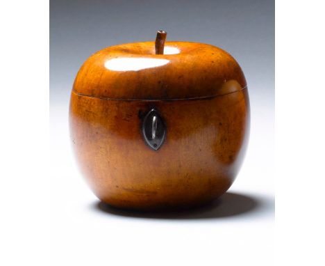 An Late 18th/Early 19th Century Fruitwood Tea Caddy in the form of an apple retaining remains of its original foil lining, 13