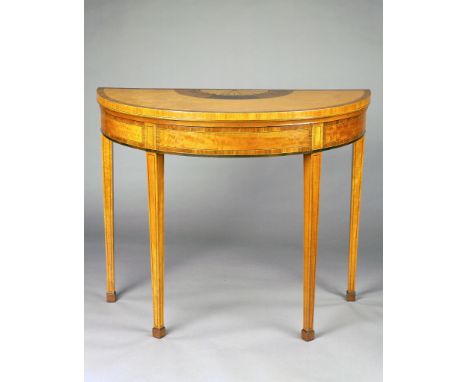 A Pair of George III Satinwood Card Tables  the tops inlaid with boxwood in the form of a fan within a walnut crossbanded arc