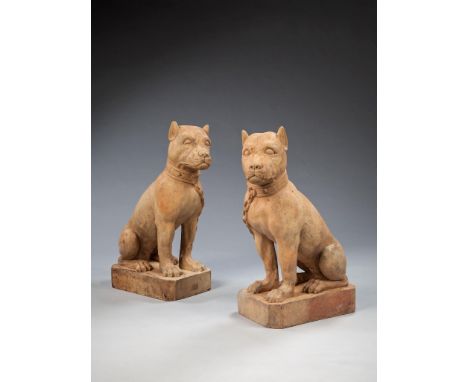 A Pair of 19th Century French Terracotta Models of Boxer Dogs  attributed to Mandeville and Comberlan, Castelnaudary, Aude, e