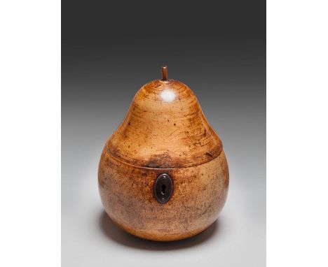 A  Late 18th/Early 19th Century Fruitwood Tea Caddy  in the form of a pear ,  retaining much of the  foil  lining,   11cm hig