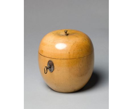 A Late Eighteenth/Early 19th Century Fruitwood Tea Caddy  in the form of an apple, retaining much of the original  foil  lini