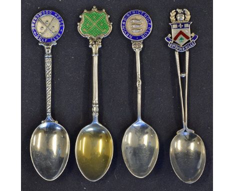 4x Silver and Enamel Golf Spoons to include Brandwood House GC 1935, Kirkby GC 1936, Nevin & District GC 1936 and Cotswold Hi