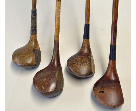 4x assorted lofted woods to incl 2x bulldog spoons incl an Auchterlonie (with crack between the back lead and sole) and a W S