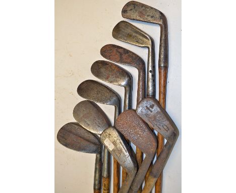 10x assorted irons to incl - Tom Morris St Andrews m/niblick, Bisset N. Berwick Pitcher, Halley's m/niblick, J Aitkin Wentwor