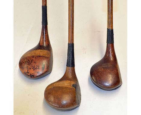 3x assorted large headed woods to incl Striped top driver, M J Walker Harlech Striped top Bull Dog baffie and a J C Smith Mon