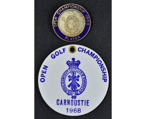 Early 1968 Carnoustie Open Golf Championship Player's Enamel Badge and rare bag tag -  won by Gary Player for the 2nd time  -