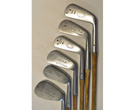 Composed set of 6x Geo Nicoll Leven irons to incl Stewart Burns Cruden Bay No. 1 & 4 iron , Zenith 3 iron, m/niblick and nibl