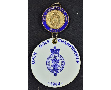 Early 1964 St Andrews Open Golf Championship Player's Enamel Badge and rare bag tag -  won by the late Tony Lema issued to qu