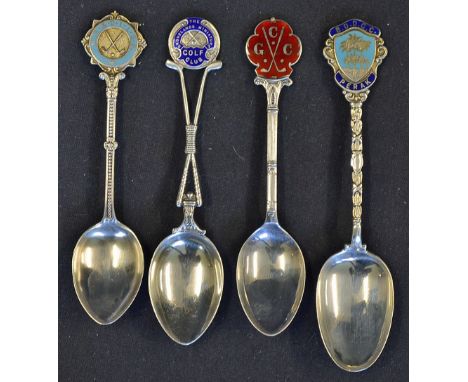 4x Silver and Enamel Golf Spoons to include 1936 CGC. 1934 BDDGC Perak, WS & DILGS 1936 and The Grovelands Miniature GC, wt 2