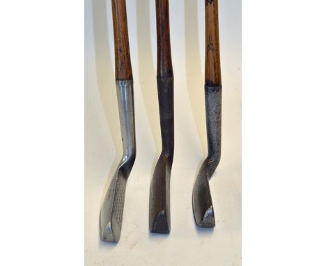 3x interesting Gem Style putters incl early Geo Forrester Elie, Gibson Kinghorn stamped W Gamage London, and Vickers Sheffiel