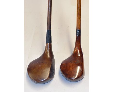 2x good sized fairway woods to incl Forgan Crown Model spoon and Graham Inverness Brassie with wrap over brass sole plate  