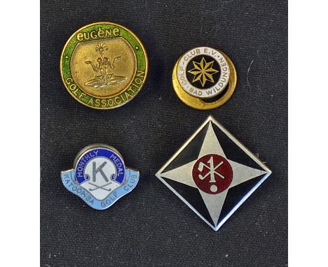 Silver and Enamel Golfing Lapel Badges including Eugéne Golf Association, Wildungen GC badge plus a silver and enamel hole in